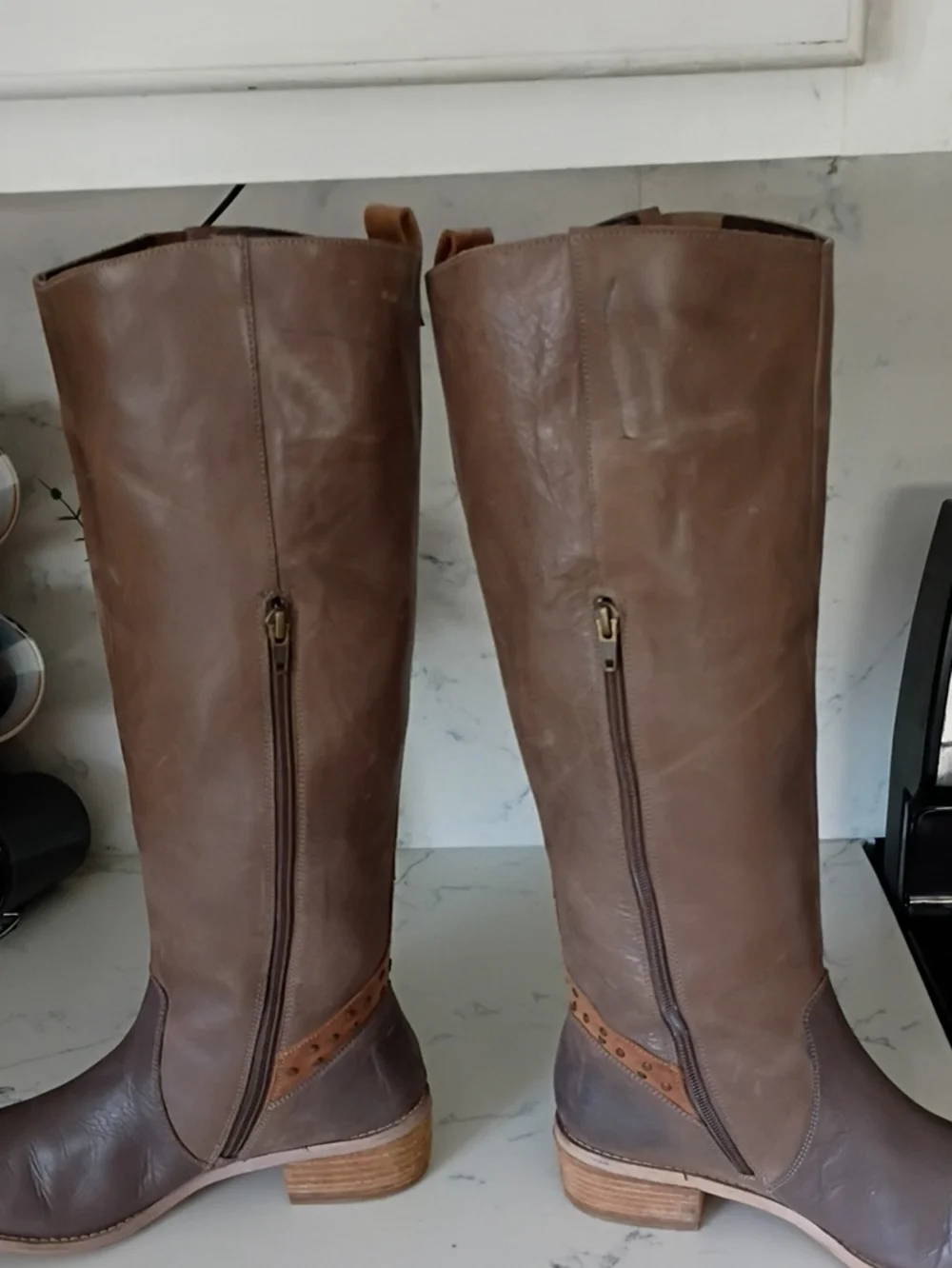 Laughty Monkey Women's Tall Brown Leather Riding Boots